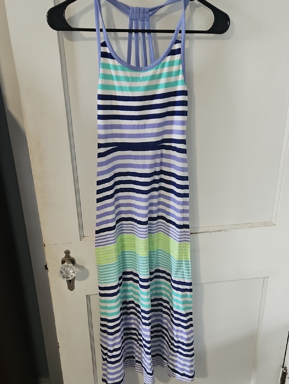 Girls Striped Sleeveless Maxi Dress in Lavender, Navy & Mint